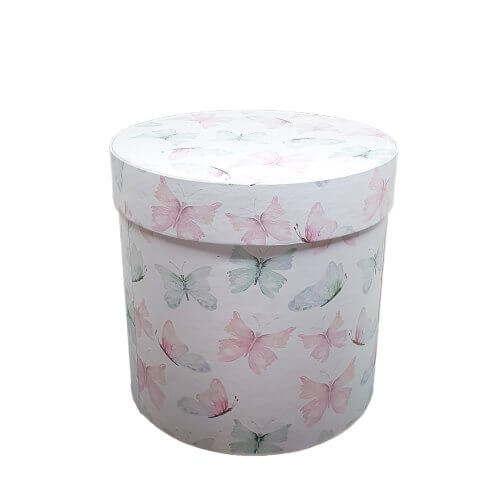 Caja redonda con mariposar rosas
