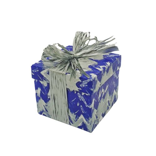 Caja pequeña cuadrada azul con cinta gris